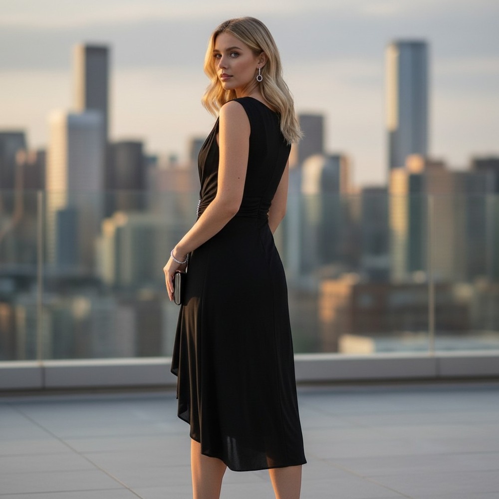 Maggy London Womens Sz 8P Elegant Fit & Flare Black Cocktail Dress‎